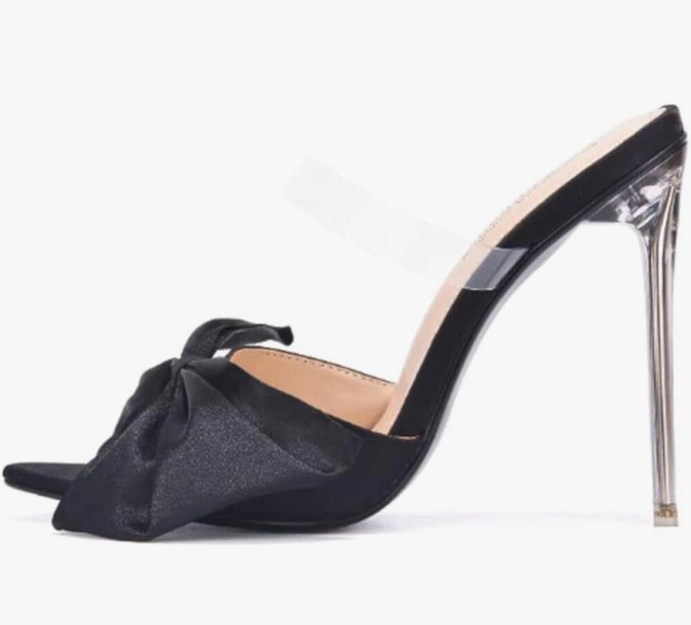 Cape Robbin Marceline Bow Clear Pointy Toe High Heels, Black Size 5.5